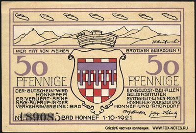 Stadt Bad Honnef notgeld 50 pfennig