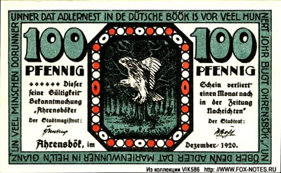 Stadt Ahrensbök Notgeld  100 pfennig 1920