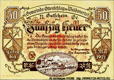 Notgeld Österreich Gemeinde Ottenschlag N.ö. 50 heller