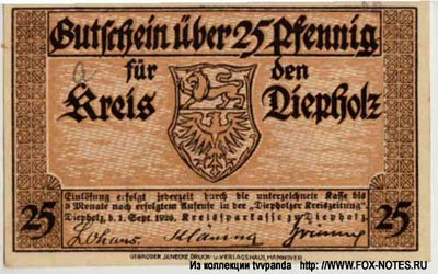 Kreis Diepholz Gutschein. 1920. WZ Rauternsterne.