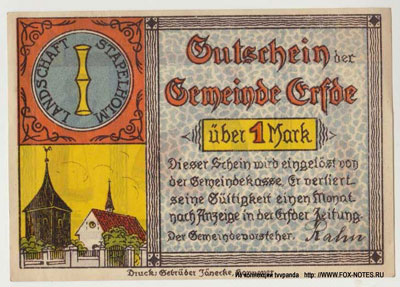 Gemeinde Erfde Gutschein. 1921
