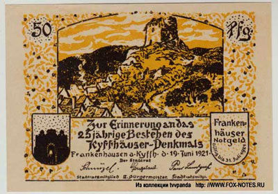 Stadt Frankenhausen am Kyffhäuser Notgeld. 19. Juni 1921.