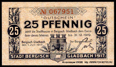 Stadtkasse in Bergisch Gladbach 25 pfennig