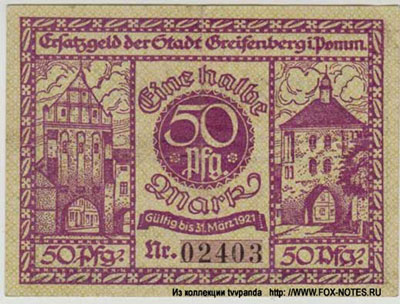 Stadt Greifenberg i. Pomm. Ersatzgeld. 7. Nowember 1919.