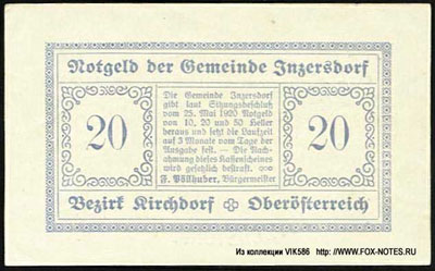 Gemeinde Inzersdorf Notgeld. 25.05.1920