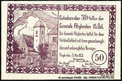 Notgeld Österreich Gemeinde Pergkirchen 50 heller