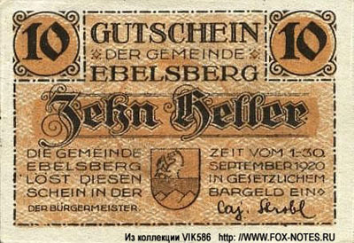 Gemeinde Ebelsberg 10 Heller Notgeld