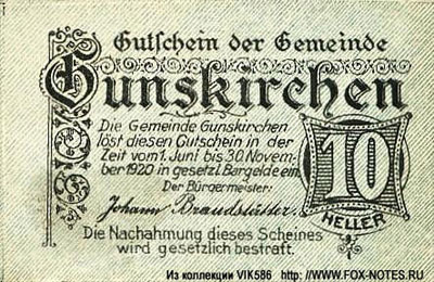 Gemeinde Gunskirchen 10 heller notgeld