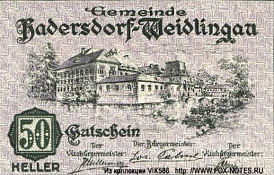 Gemeinde Hadersdorf-Weidlingau 50 heller notgeld
