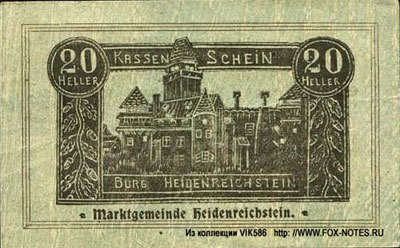 Marktgemeinde Heidenreichstein Kassenscein. 2. Auflage 20 heller 1920
