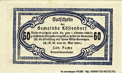 Gemeinde Köstendorf  60 heller notgeld