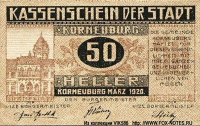 50 heller notgeld Kassenschein Gemeinde Korneuburg