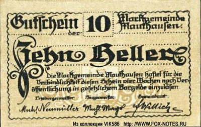 Marktgemeinde Mauthausen 10 heller notgeld