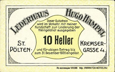 Lederhaus Hugo Hampel 10 heller notgeld