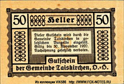 Gemeinde Taiskirchen 50 heller notgeld