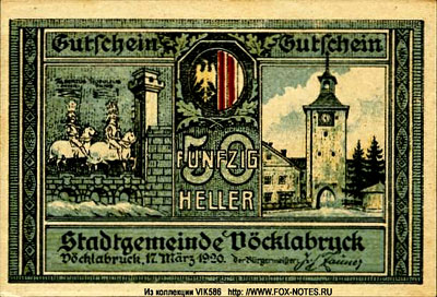 Notgeld Österreich Stadtgemeinde Vöcklabruck 50 heller