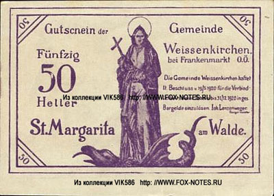 Notgeld Österreich Gemeinde Weissenkirchen bei Frankenmarkt 50 heller