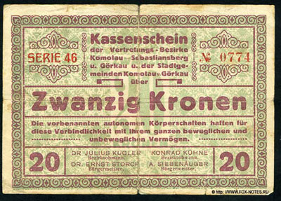 Bezirk Komotau 20 Kronen 1918