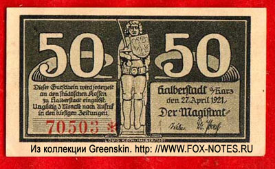 Stadt Halberstadt 50 Pfennig 1921 notgeld