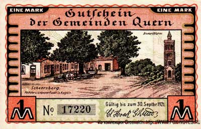 Gutschein der Gemeinde Quern. 1921. Gültig bis 30. September 1922.