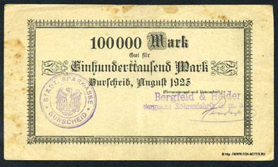 Bergfeld & Heider. Bergische Rohrenfabrik G.m.b. 100000 Mark