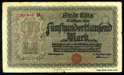 Stadt Köln Gutschein  500000 Mark 1923
