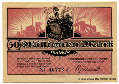 Braunkohlenwerke Borna Aktiengesellschaft 50000000 Mark 1923
