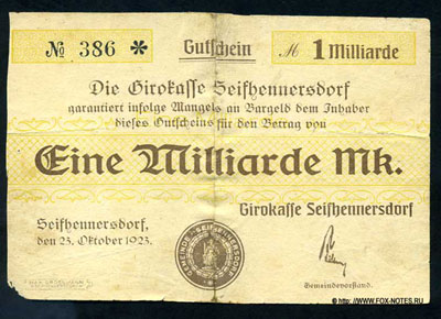 Die Girokasse Seifhennersdorf eine milliarde mark 1923