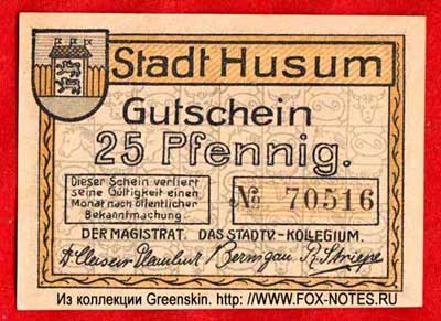 Stadt Husum 25 Pfennig 1920 Notgeld