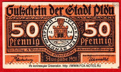 Stadt Plön 50 Pfennig 1921 notgeld