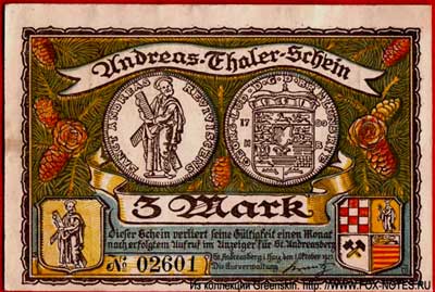 Kurverwaltung Sankt Andreasberg 3 Mark 1921 Notgeld