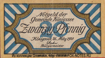 Notgeld der Gemeinde Königssee. 20 Pfennig