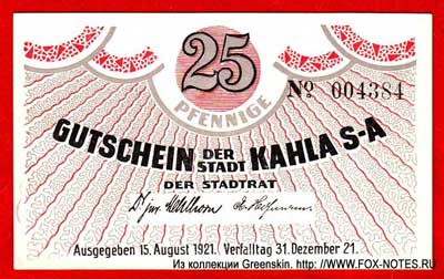 Stadt Kahla 25 Pfennig 1921