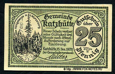 Gemeinde Katzhütte 25 pfennig notgeld