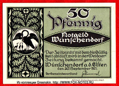 Notgeld Wünschendorf. 20. September 1921. 50 PFENNIG