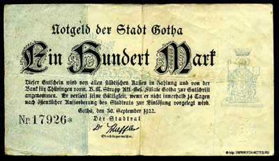 Stadt Gotha Notgeld 100 Mark 1922