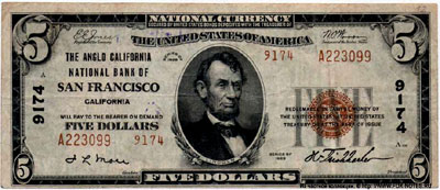 The Anglo California Nacional Bank of San Francisco  5 dollars 1929