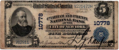 The Chatham and Phenix National Bank of the city New York 5 dollars 1902