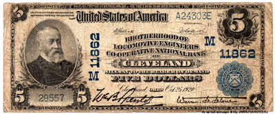 Brotherhood of Locomotive Engineers Co-operative National Bank of Cleveland 5 dollars 1902