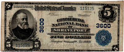 The Commercial National Bank of Shereveport 5 dollars 1902