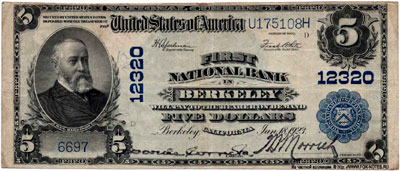 First National Bank in Berkeley 5 dollars 1902
