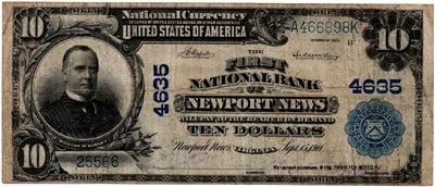 The First National Bank of Newport News 10 dollars 1902