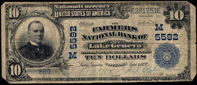The Farmers National Bank Lake Geneva 10 dollars 1902