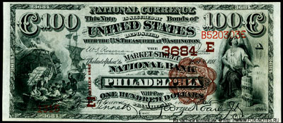 Market Street Nacional Bank of Philadelphia  100 dollars series 1882