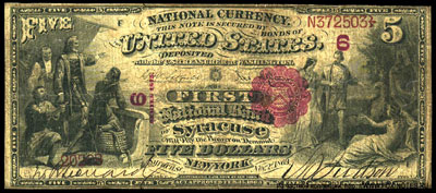 The First National Bank Syracuse 5 dollars Series 1875