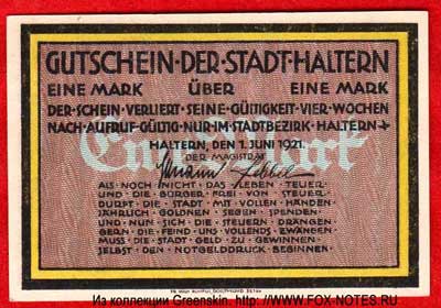 Stadt Haltern 1 Mark 1921 Notgeld
