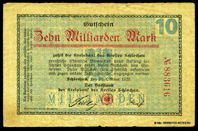 Kreisbank Schlochau Gutschein 10 Milliarden Mark 1923