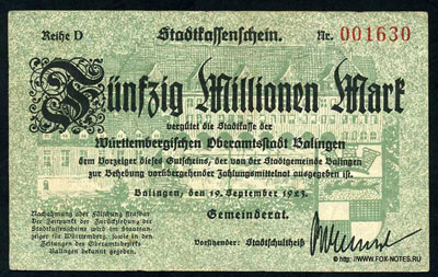 Stadt Balingen Stadtkassenschein 50000000 mark 1923