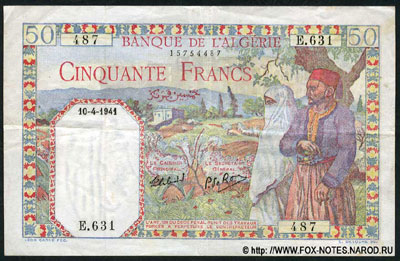 BANQUE DE L'ALGÉRIE 50 francs 1941