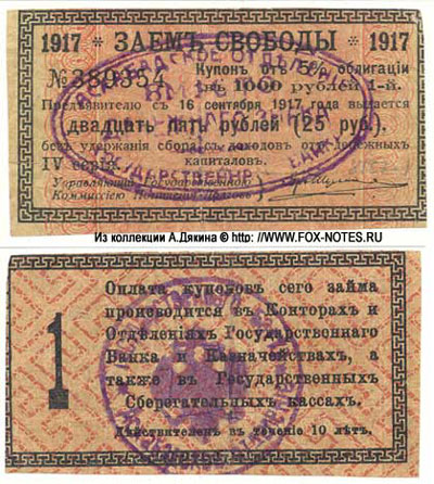 Ашхабадское Отделение Государственного Банка 25 рублей купон